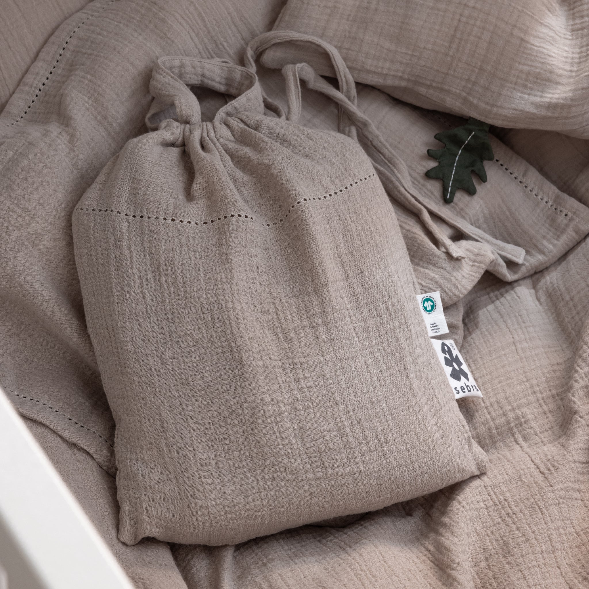 Musselin Sengetøj, baby - Sebra Sleep - Seabreeze beige - Image 4